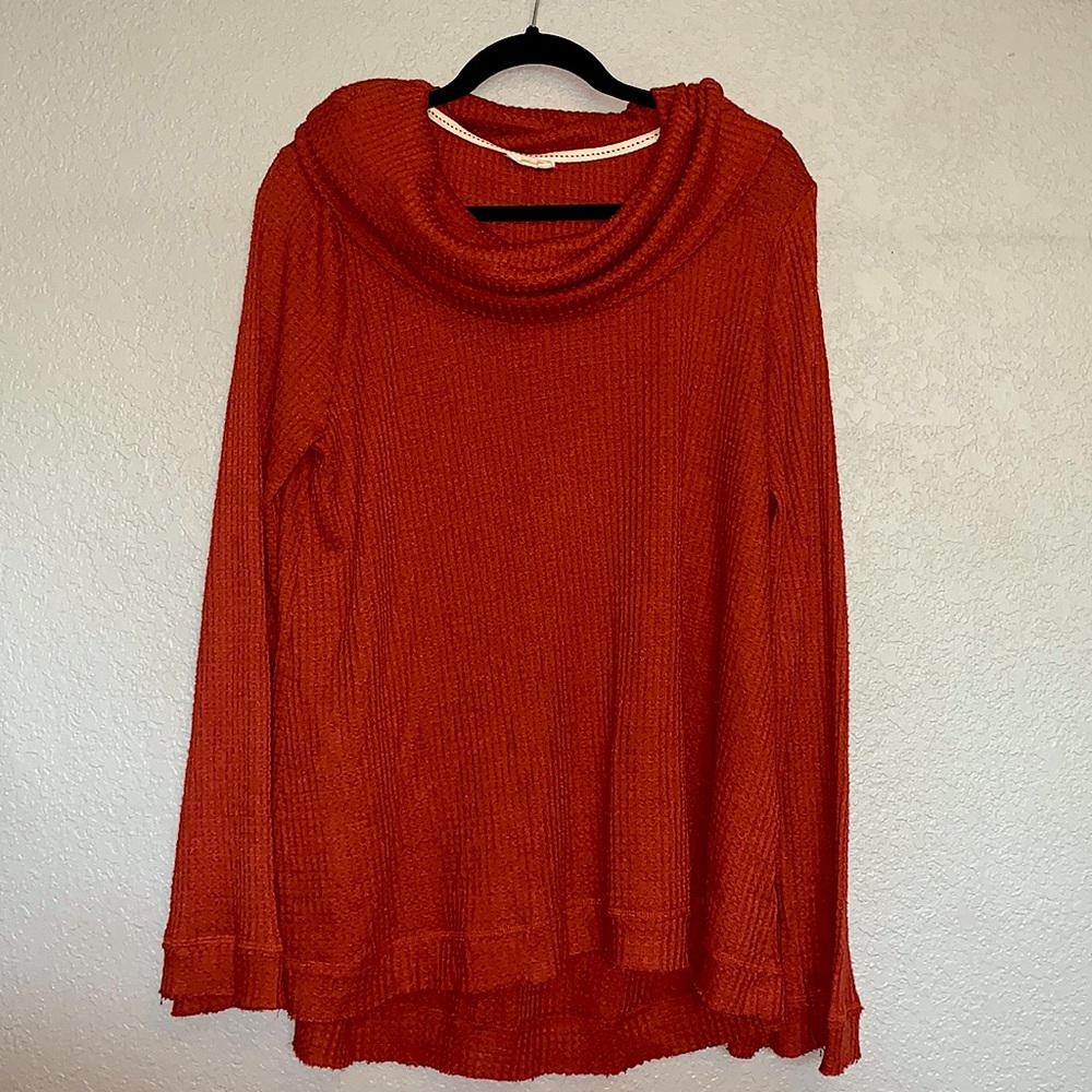 Waffle knit orange cowl neck sweater